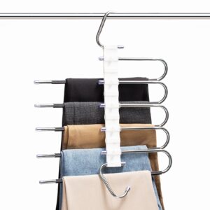 generic 5 layers pants hangers, space saving for closet multiple layers multifunctional uses rack organizer, closet organizer for scarves, trousers, jacket (silver)