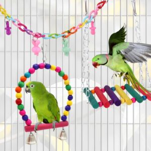 Bird Toys Parakeet Cage Accessories: 11pcs Bird Toy Swing Set for Bird Cage - Colorful Natural Toys Suitable for Parrot Cockatiel Budgie Conure Mynah Lovebird