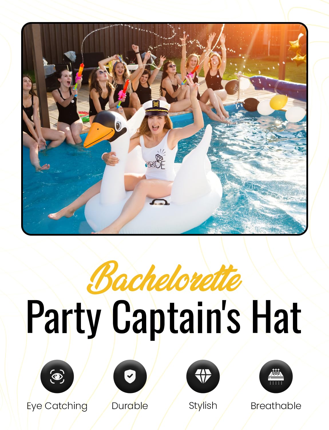 Bachelorette Party Captain's Hat - Cute Bride to Be Nautical Bachelorette Hat | Fun Bridal Shower Accessories Decor Wedding (with Veil) White