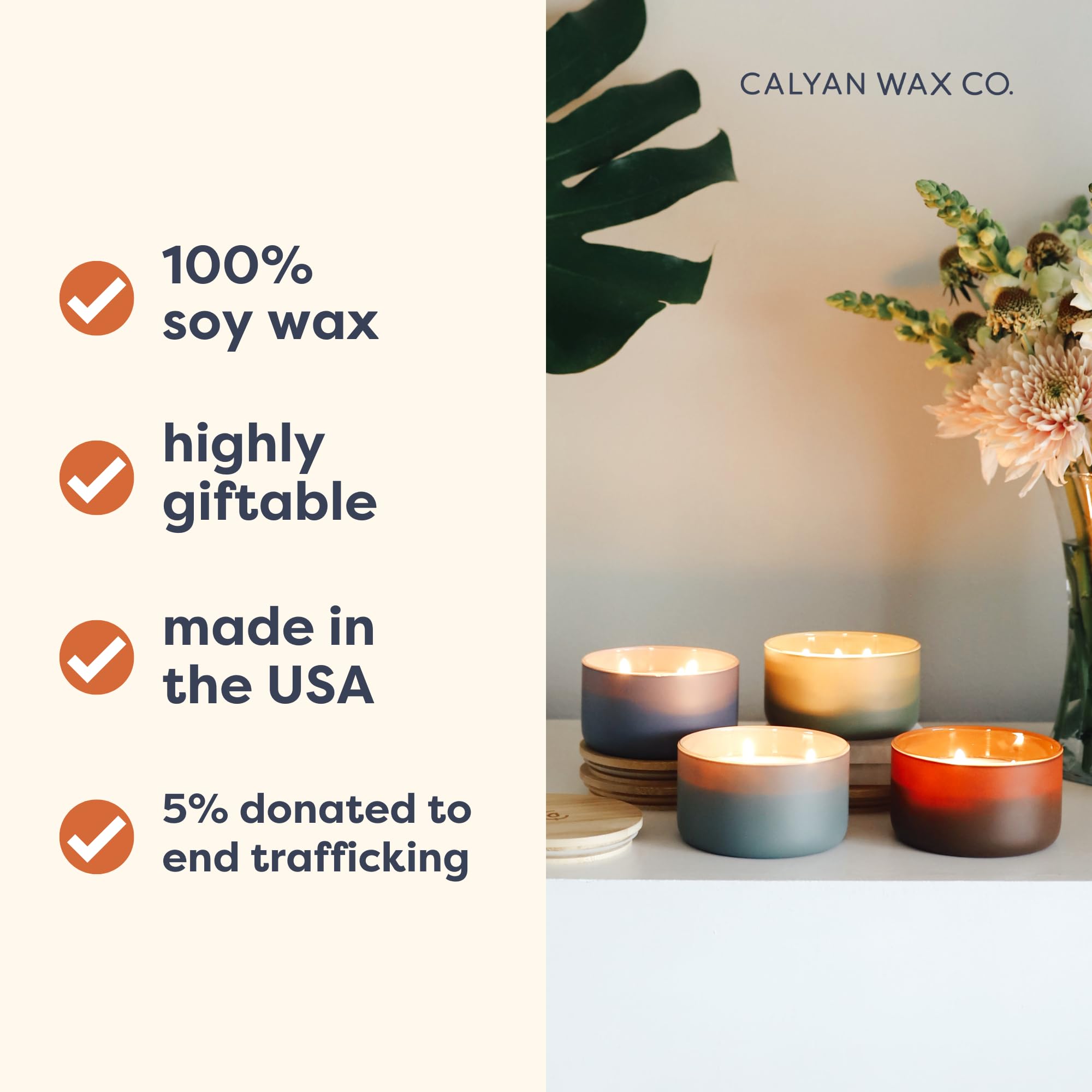 Calyan Wax Co. 3 Wick Candle, Evergreen + Eucalyptus Scented Candle, 30+ Hour Burn Time, 3 Wick Soy Candles, Non Toxic & Vegan Soy Wax, Glass Scented Candles, 7oz