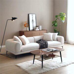 KEVINSPACE 108.3'' Modern Sofa Couch for Living Room, 4-Seater Fabric Sofa Comfy Sofa with Metal Legs, Wide Upholstered Sofa Deep Seat Sofa Bouclé Couch Furniture Set Office 4 Pillows, Beige