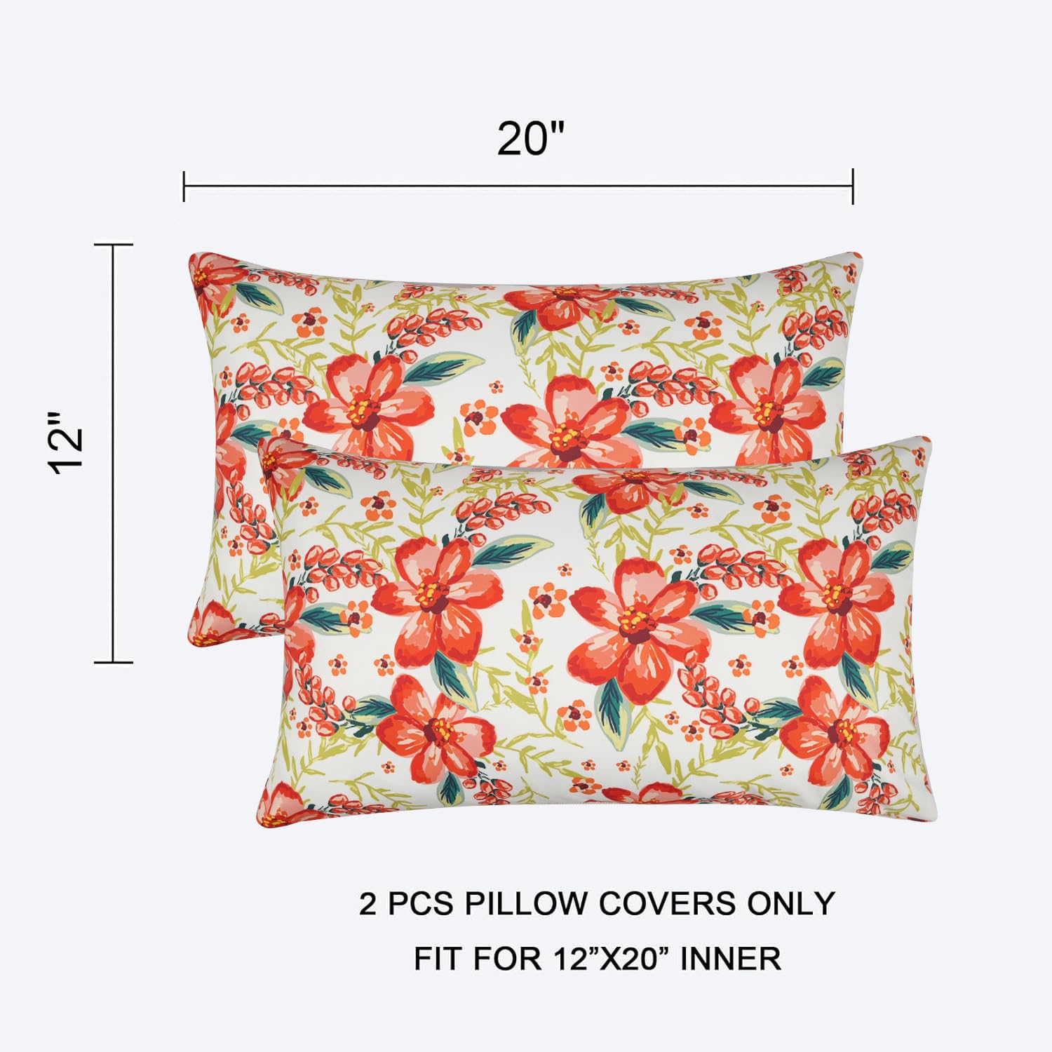 Pyonic Outdoor Pillows Cover Pack of 2 Floral Waterproof Throw Pillow Covers 12X20 inch Outdoor Lumbar Pillows for Patio Furniture Garden Outdoor Waterproof Throw Pillows