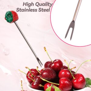 Set of 10 Strawberry Stainless Steel Fruit forks and 1 Strawberry Holder, Fruit Forks Dessert Forks Salad Forks Food Picks