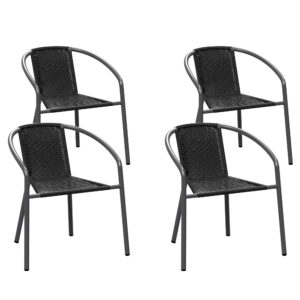 gaildon outdoor chairs set of 4 patio chairs, outdoor dining chairs - stackable wicker rattan chairs with metal frame for balcony, deck, bistro, backyard, porch (4 pack, black)