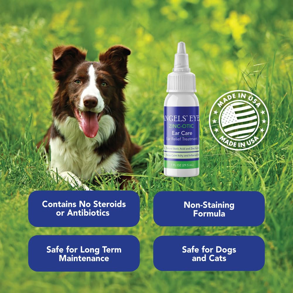 ANGELS’ EYES Zinc-Otic Ear Relief Treatment for Dogs and Cats Soothe Ear Infections Calm Itchy Inflamed Ears Natural BA and Zinc Formula 1 Ounce