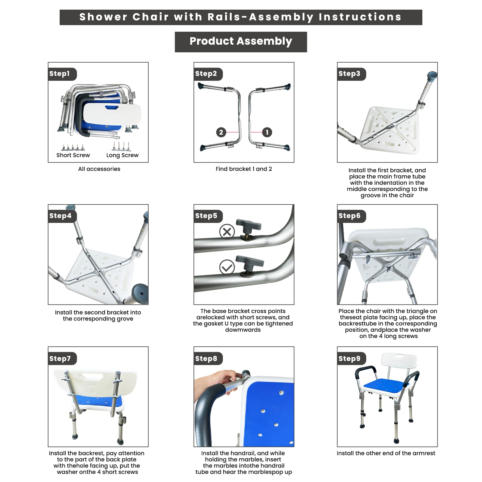 Shower Chair for Inside Shower Seat with Adjustable Height Padded Armrests Shower Chair for Elderly and Disabled Slip Resistant Seat Heavy Duty 300 lb Capacity