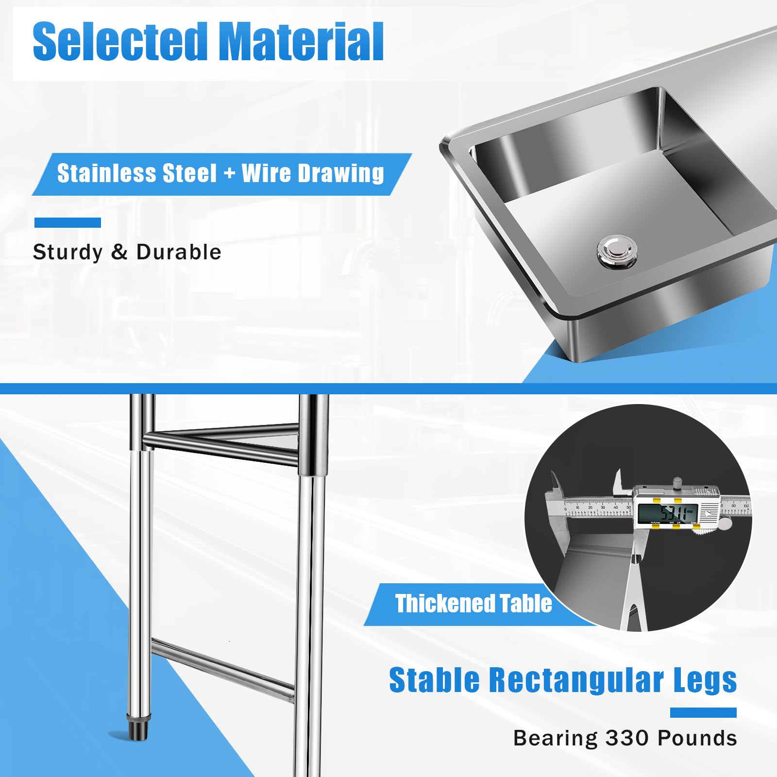 3 Compartment Commercial Stainless Steel Utility Sink Free Standing Sink Kitchen Sink with 3 Drains, 39x17.7x37.4" (3 Bowl)