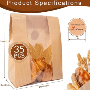 SUNPRO 35 Packs Paper Bread Bags for Homemade Bread, Sourdough Bread Bags Homemade Bread Storage Bags with Clear Window Large Bread Bags 13.7x8.2x3.5 inch Sourdough Bags