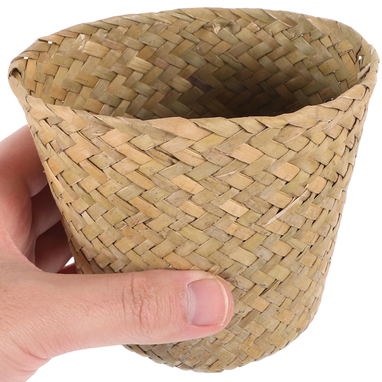 Ciieeo Round Seagrass Woven Storage Basket Waste Basket Pen Holder Natural Straw Garbage Can Trash Basket Makeup Brush Holder