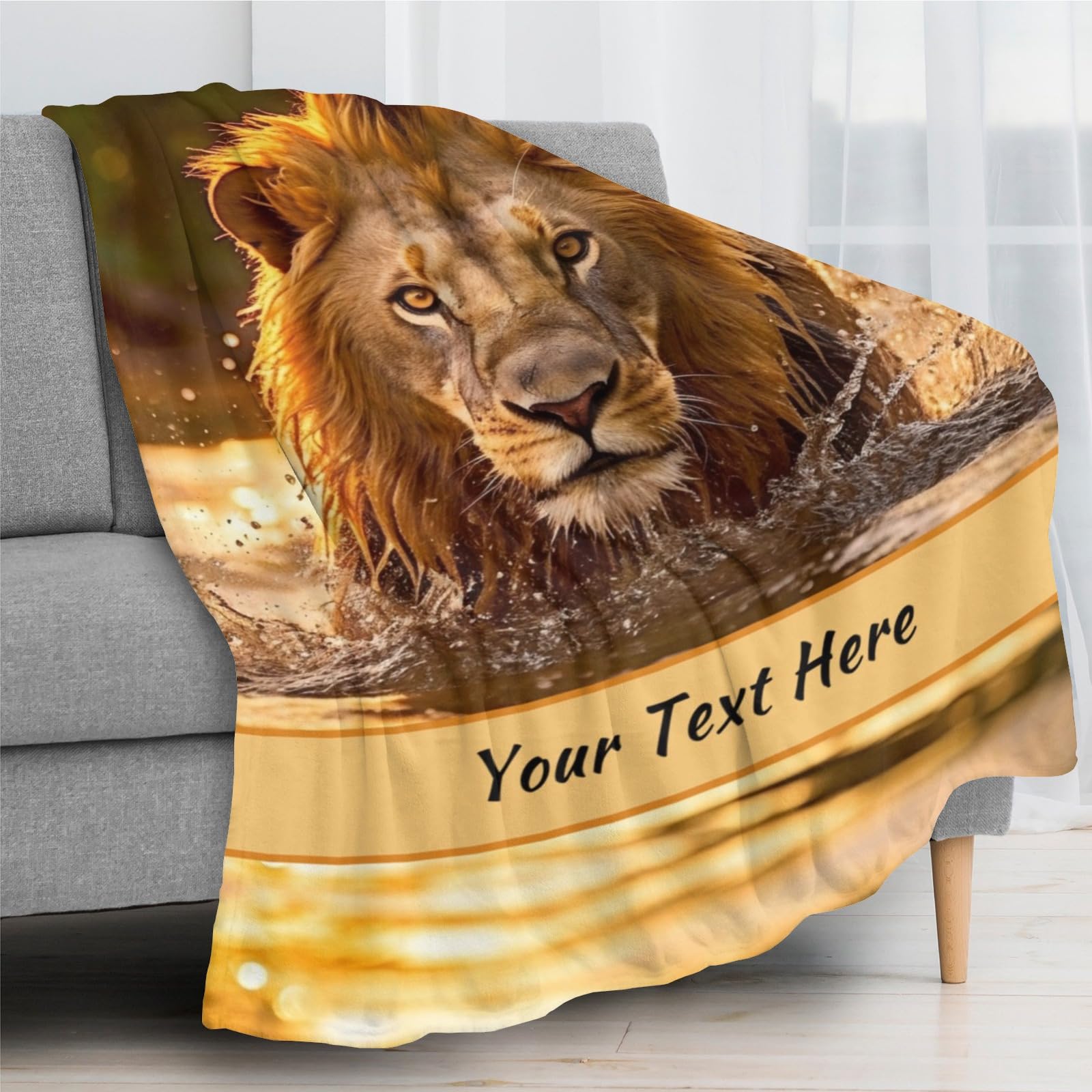 Customized Lion Blanket with Name, Personalized Throw Blanket for Kids Girls, Fuzzy Soft Blanket Microfiber, 60" x 80"