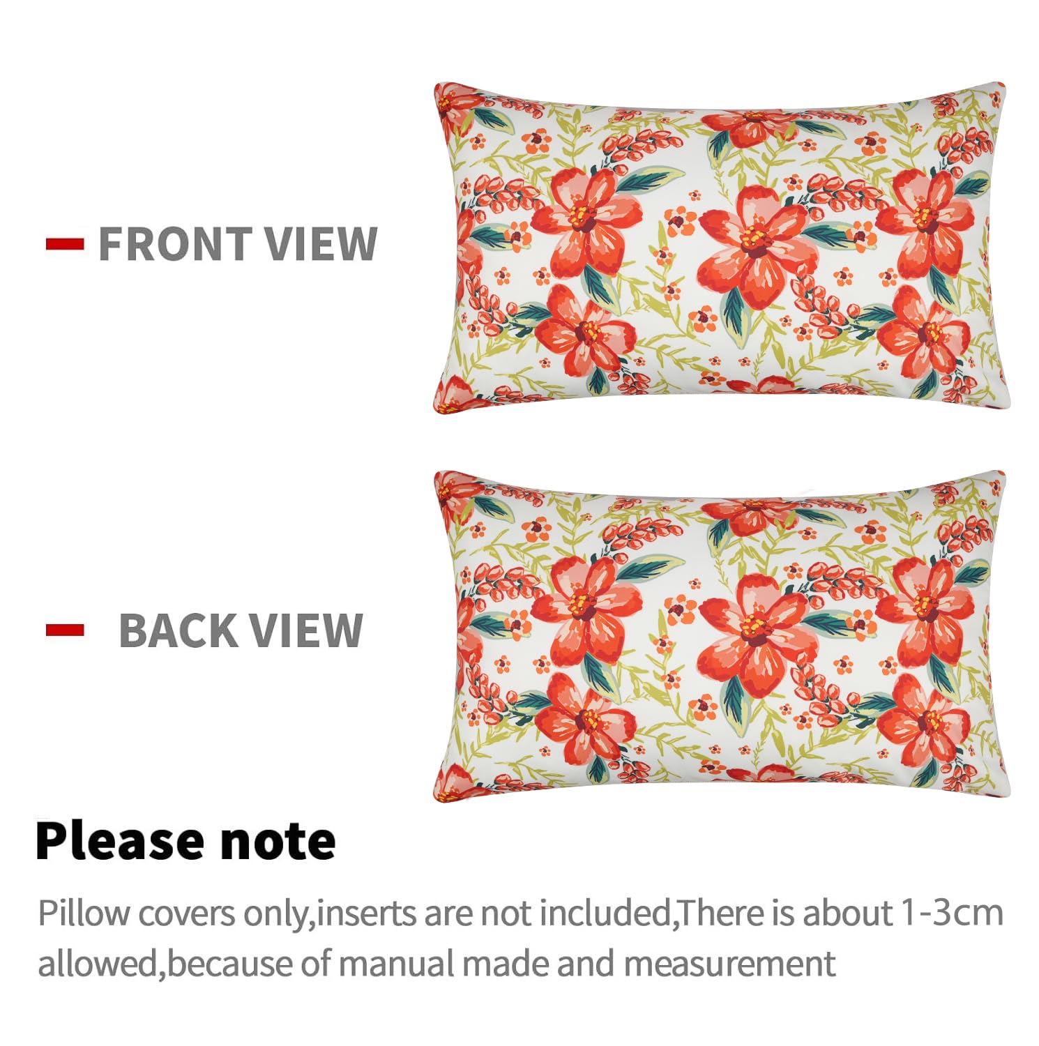 Pyonic Outdoor Pillows Cover Pack of 2 Floral Waterproof Throw Pillow Covers 12X20 inch Outdoor Lumbar Pillows for Patio Furniture Garden Outdoor Waterproof Throw Pillows