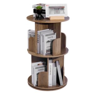 uyoyous 2 Tier Rotating Bookshelf 360 Display Floor Standing Bookcase Storage Rack Small Corner Bookshelf for Small Space,Bedroom, Living Room