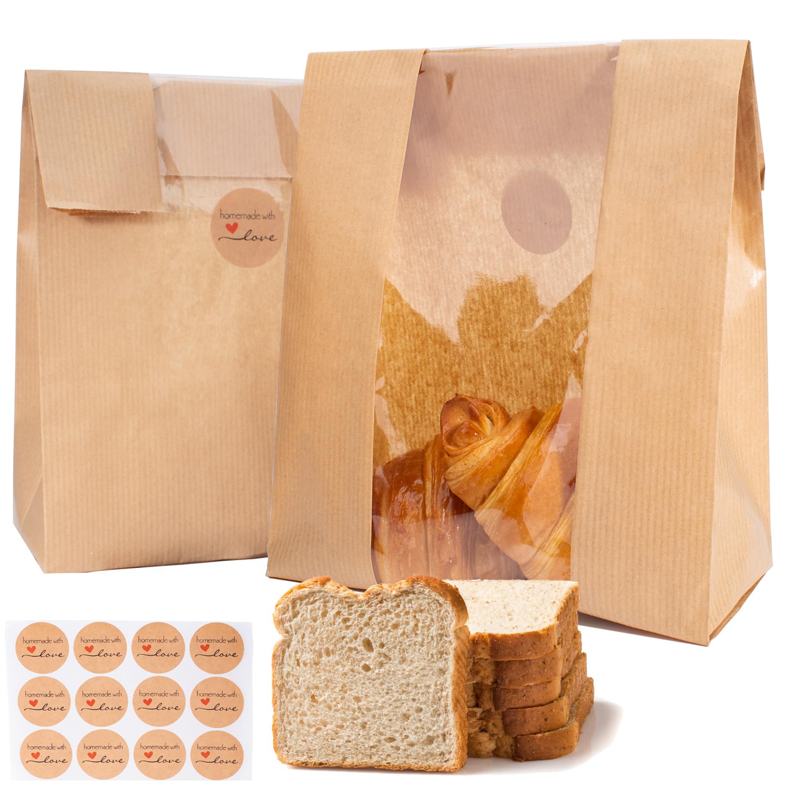 SUNPRO 35 Packs Paper Bread Bags for Homemade Bread, Sourdough Bread Bags Homemade Bread Storage Bags with Clear Window Large Bread Bags 13.7x8.2x3.5 inch Sourdough Bags