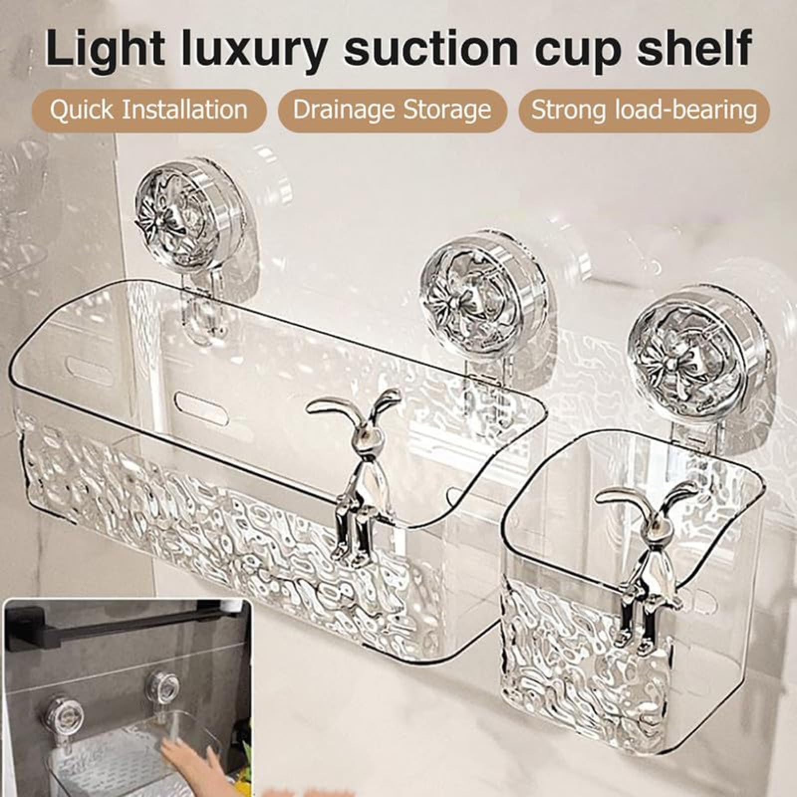 HAOSJINY Shower Caddy Suction Cup, Removable Shower Basket, Strong Suction Cup Shelf, Shower Organizer Bathroom (C1)