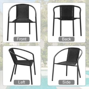 gaildon Outdoor Chairs Set of 4 Patio Chairs, Outdoor Dining Chairs - Stackable Wicker Rattan Chairs with Metal Frame for Balcony, Deck, Bistro, Backyard, Porch (4 Pack, Black)