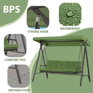 BPS 3-Person Patio Porch Swing Chair, Outdoor Patio Swing Hammock with Adjustable,Backrest and Canopy for Patio, Garden, Poolside, Balcony - Green