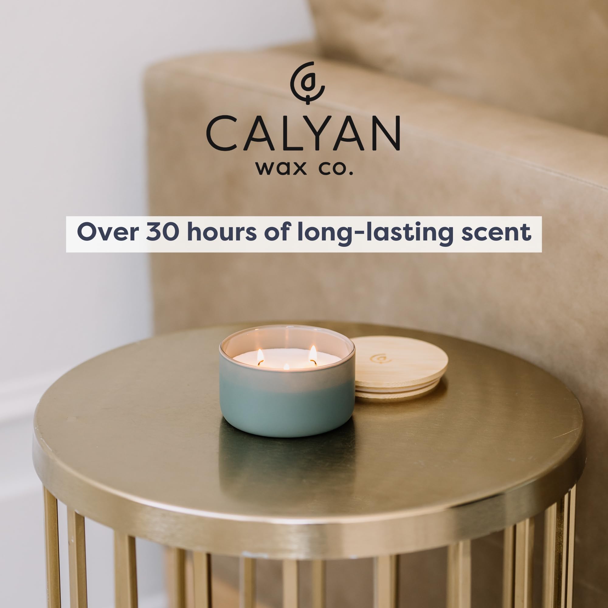 Calyan Wax Co. 3 Wick Candle, Evergreen + Eucalyptus Scented Candle, 30+ Hour Burn Time, 3 Wick Soy Candles, Non Toxic & Vegan Soy Wax, Glass Scented Candles, 7oz