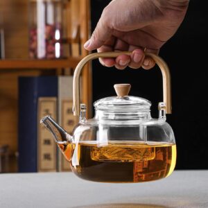 Glass Teapot with Infuser Clear Glass Tea Kettle with 6 Teacups, 900 ml Tea Pot Set for Stove Top, Loose Tea, Tea Maker Gift