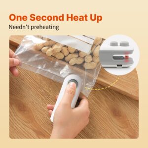 (NEW VERSION) Snack Bag Sealer, Mini Bag Sealer with Cutter, 2 in 1 Rechargeable Heat Vacuum Sealers, Portable Plastic Bag Sealer Heat Seal for Chip Bags, Food Storage, etc (USB-C Cable Included)