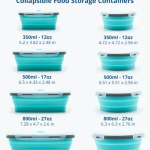 Lunememo 16 Pack Collapsible Silicone Food Storage Containers with Lids, Freezer & Dishwasher Safe, Foldable Lunch Box for Camper, Leftovers, Snacks, Meals, Blue