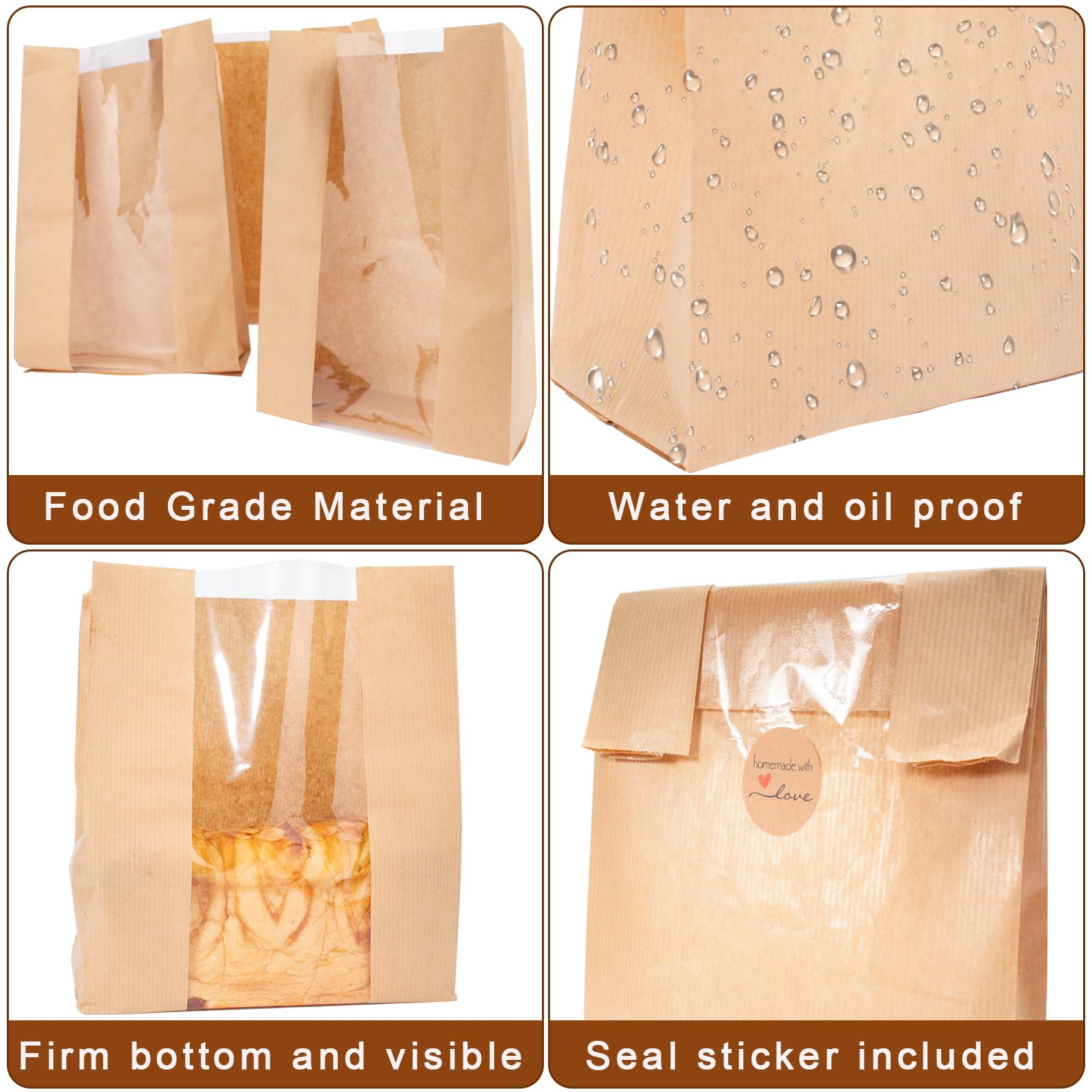 SUNPRO 35 Packs Paper Bread Bags for Homemade Bread, Sourdough Bread Bags Homemade Bread Storage Bags with Clear Window Large Bread Bags 13.7x8.2x3.5 inch Sourdough Bags