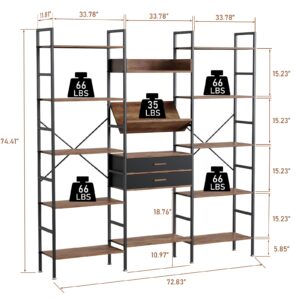 GRYPQROH Book shelf and Bookcase Triple Wide 5 Tier Industrial Bookshelf with Drawers & 14 Open Display Shelves, Large Etagere Tall Bookcase with Metal Frame for Home Office Living Room Retail Display