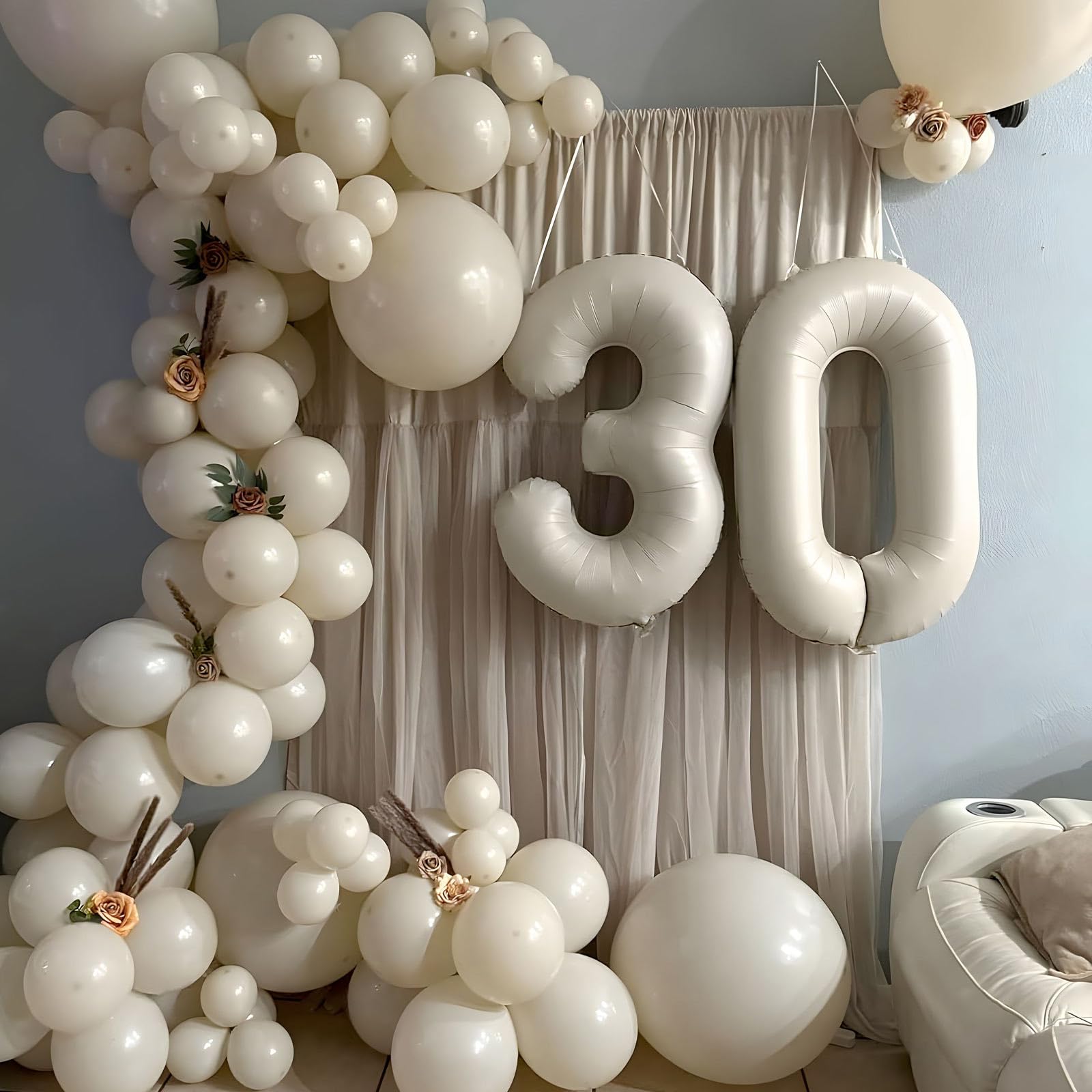 PatiCool Beige Balloons - 12 inch 100pcs Latex - Cream Balloons with 2 Ribbons, Neutral Ivory Balloons, White Sand balloons for Birthday Party, Boho Wedding, Bridal Shower, Baby Shower Decorations