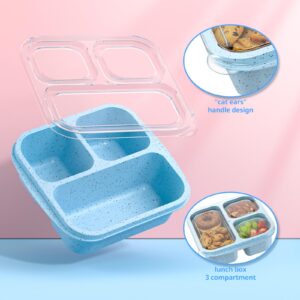 Enstphjoy Snack Boxes (3 Pack) - Stackable Bento Boxes with 3 Compartments, Meal Prep Containers Reusable, Lightweight Lunch Containers for Kids and Adults, BPA Free (Blue)