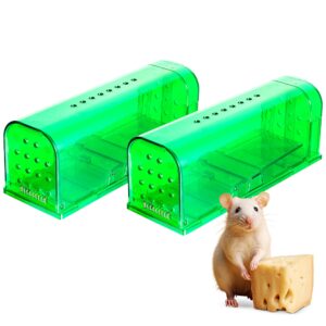 2 pack humane mouse trap with easy release door, catch and release mouse trap for small spaces, reusable, no kill mouse trap, mouse traps indoor for home