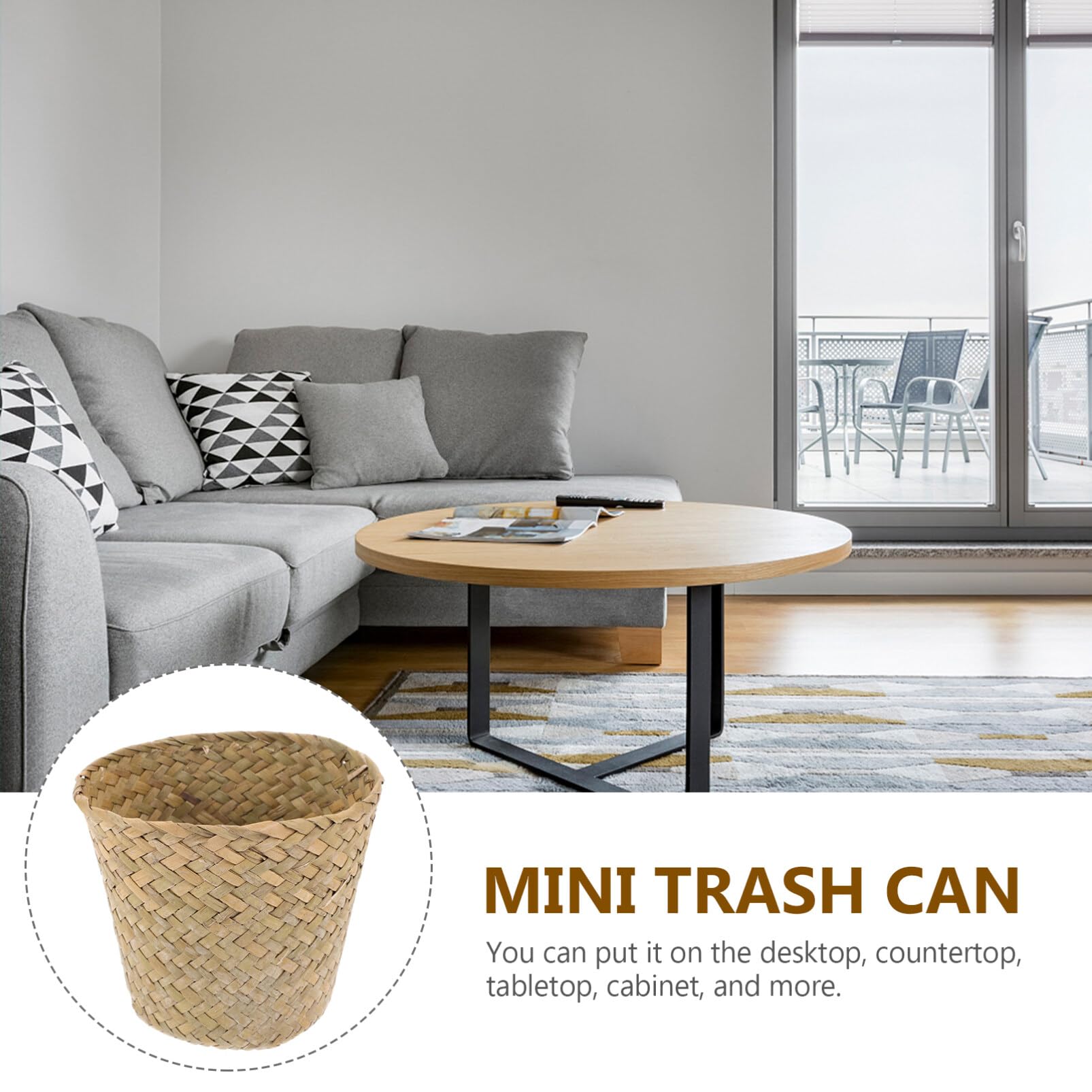 Ciieeo Round Seagrass Woven Storage Basket Waste Basket Pen Holder Natural Straw Garbage Can Trash Basket Makeup Brush Holder