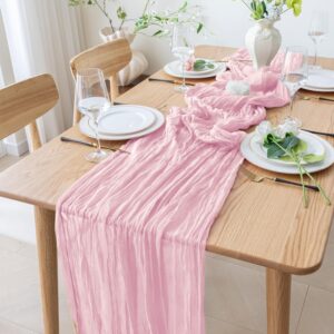 Xiomot 3PCS Table Runner Fall Cheesecloth 10FT Blushing Pink Boho Gauze Cheese Cloth Rustic Sheer Table Runners for Thanksgiving Wedding Bridal Baby Shower Party Decoration