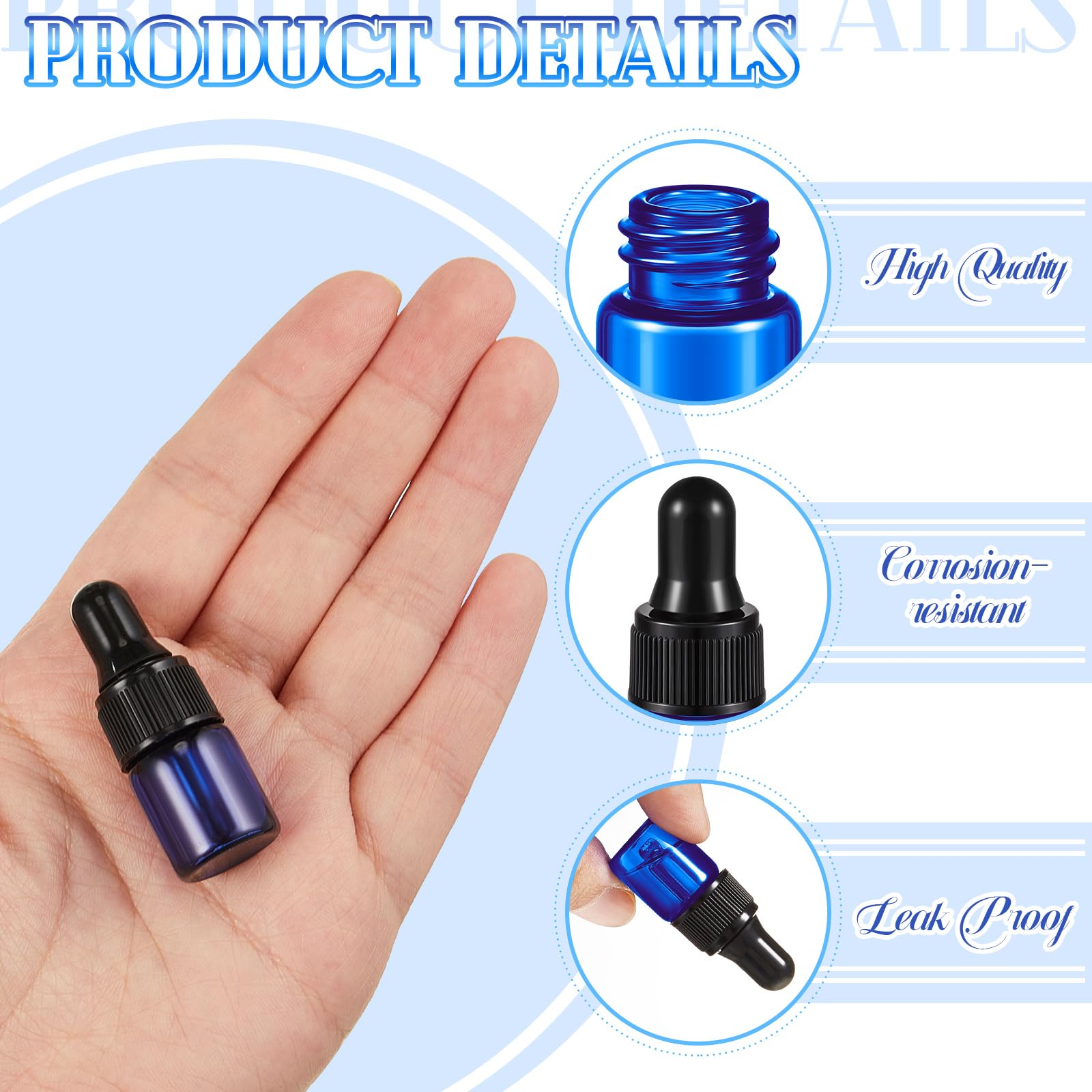 Didaey 100 Pcs Mini Glass Dropper Bottle Bulk 2 ml Mini Liquor Bottles Clear Essential Oil Dropper Small Blue Sample Containers Perfume Liquid Cosmetic Sample Vials with Cap for Traveling