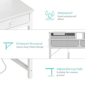 Lufeiya Small White Desk with Fabric Drawers for Bedroom, 32 inch Vanity Makeup Desk with Drawers Storage for Home Office, Writing Study Table with Power Outlet & Monitor Stand, White