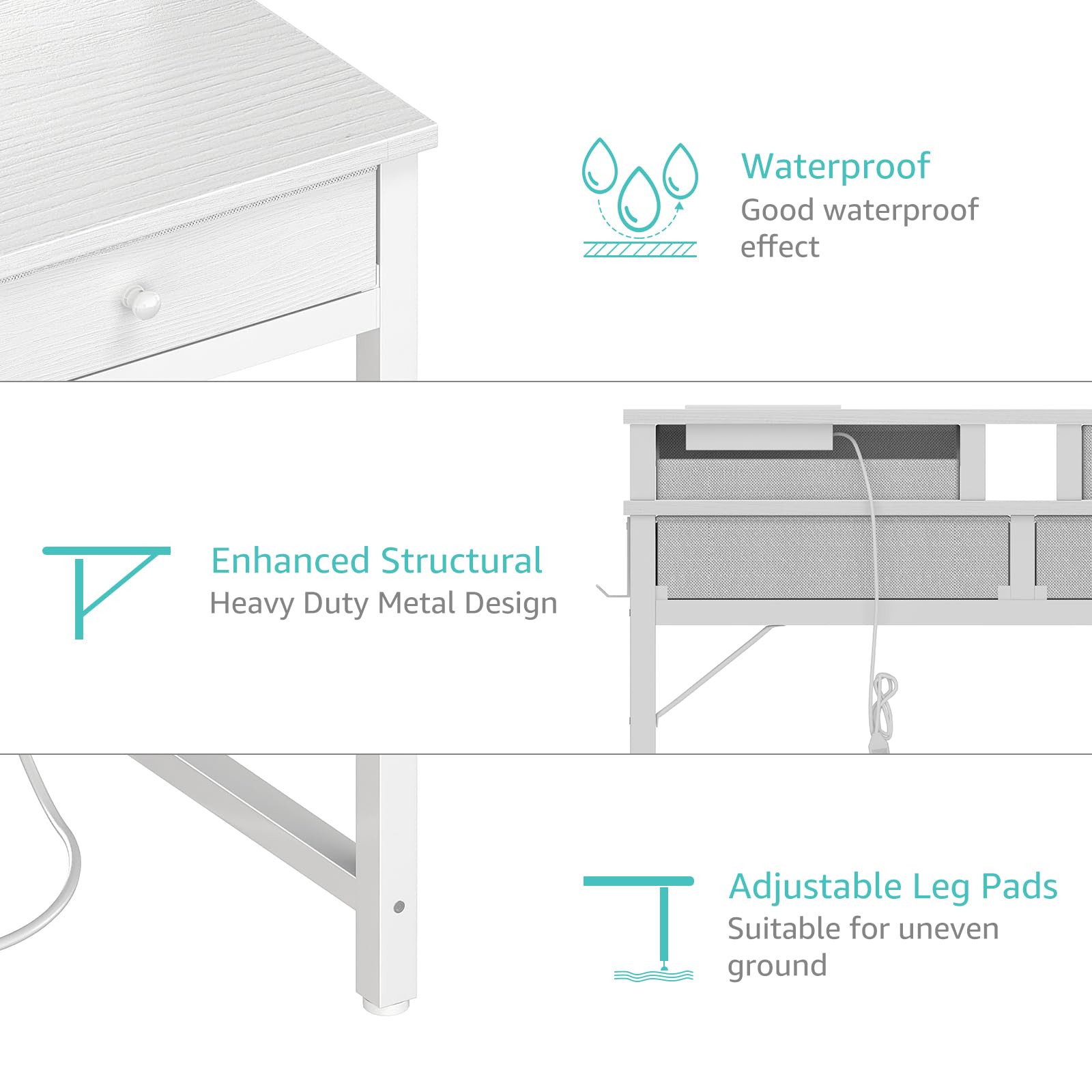 Lufeiya Small White Desk with Fabric Drawers for Bedroom, 32 inch Vanity Makeup Desk with Drawers Storage for Home Office, Writing Study Table with Power Outlet & Monitor Stand, White