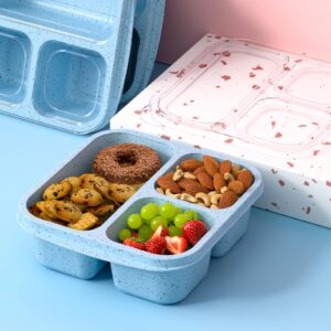 Enstphjoy Snack Boxes (3 Pack) - Stackable Bento Boxes with 3 Compartments, Meal Prep Containers Reusable, Lightweight Lunch Containers for Kids and Adults, BPA Free (Blue)