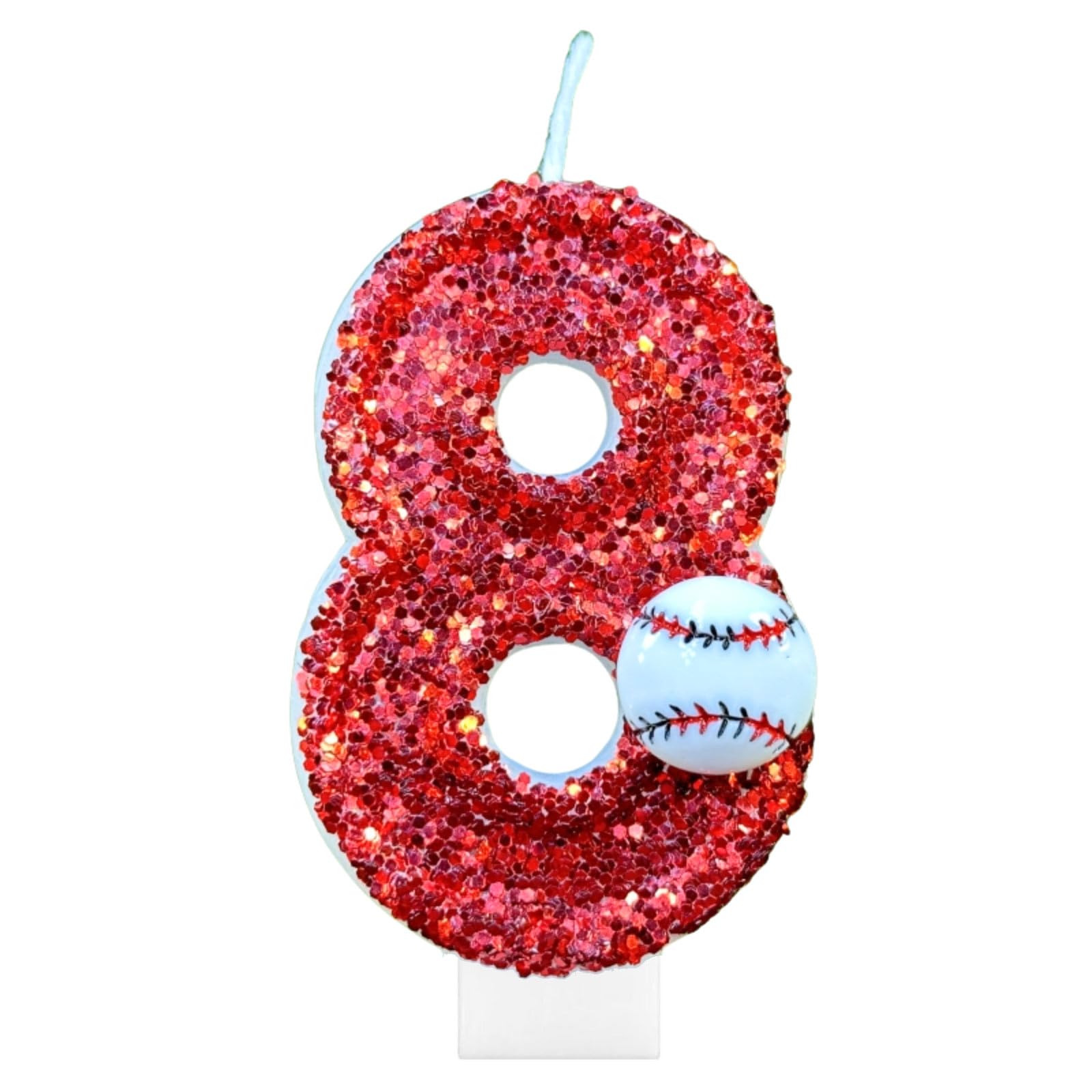 CasaPopz Baseball Birthday Number Candles for Cake Red Number 8 Candle Baseball Cake Topper for Party Anniversary Decorations