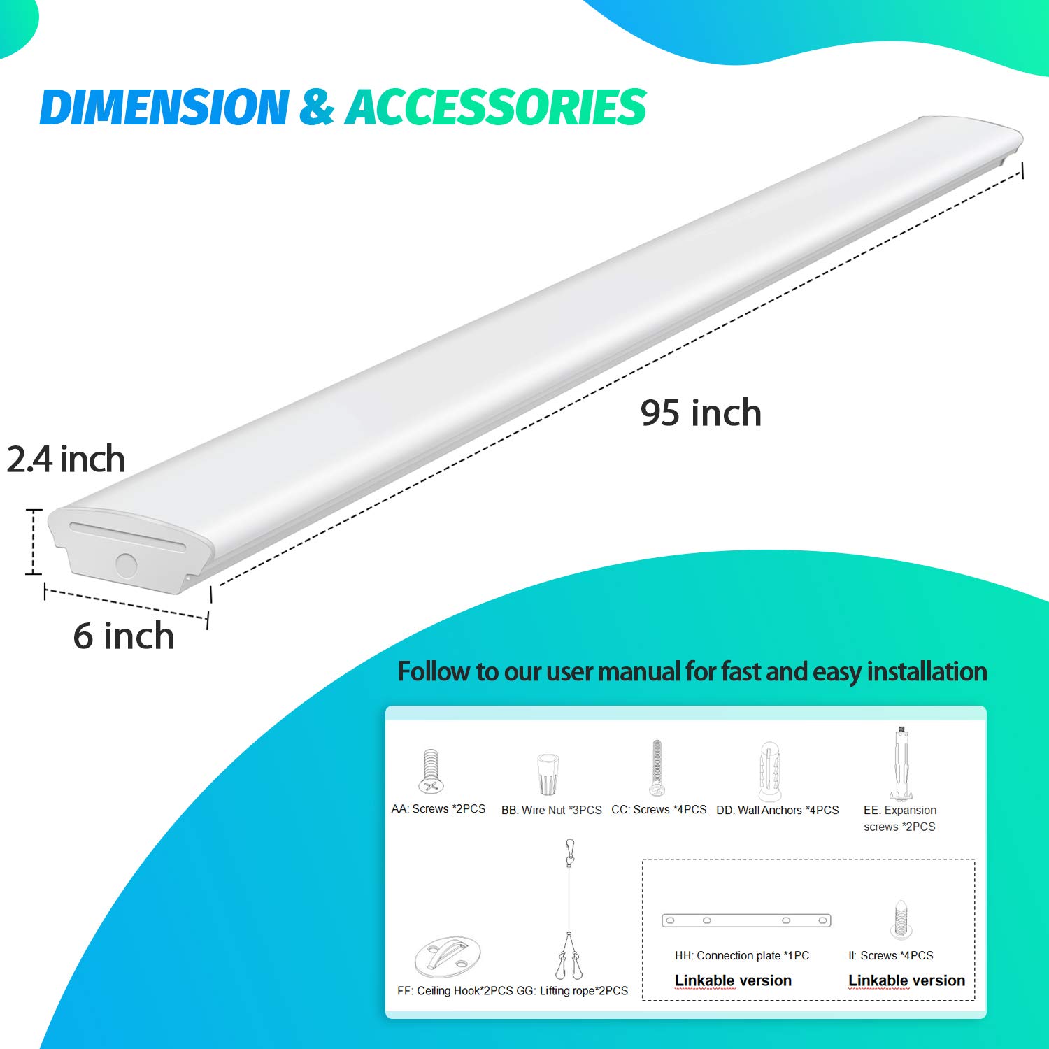 TychoLite 8FT LED Shop Lights 110W LED Garage Light, 6000K, 12000lm, 8 Foot LED Linear Strip Fixture, Surface and Suspend Mounting, for Warehouse, Workshop, Replace for Fluorescent Tube 2 Pack