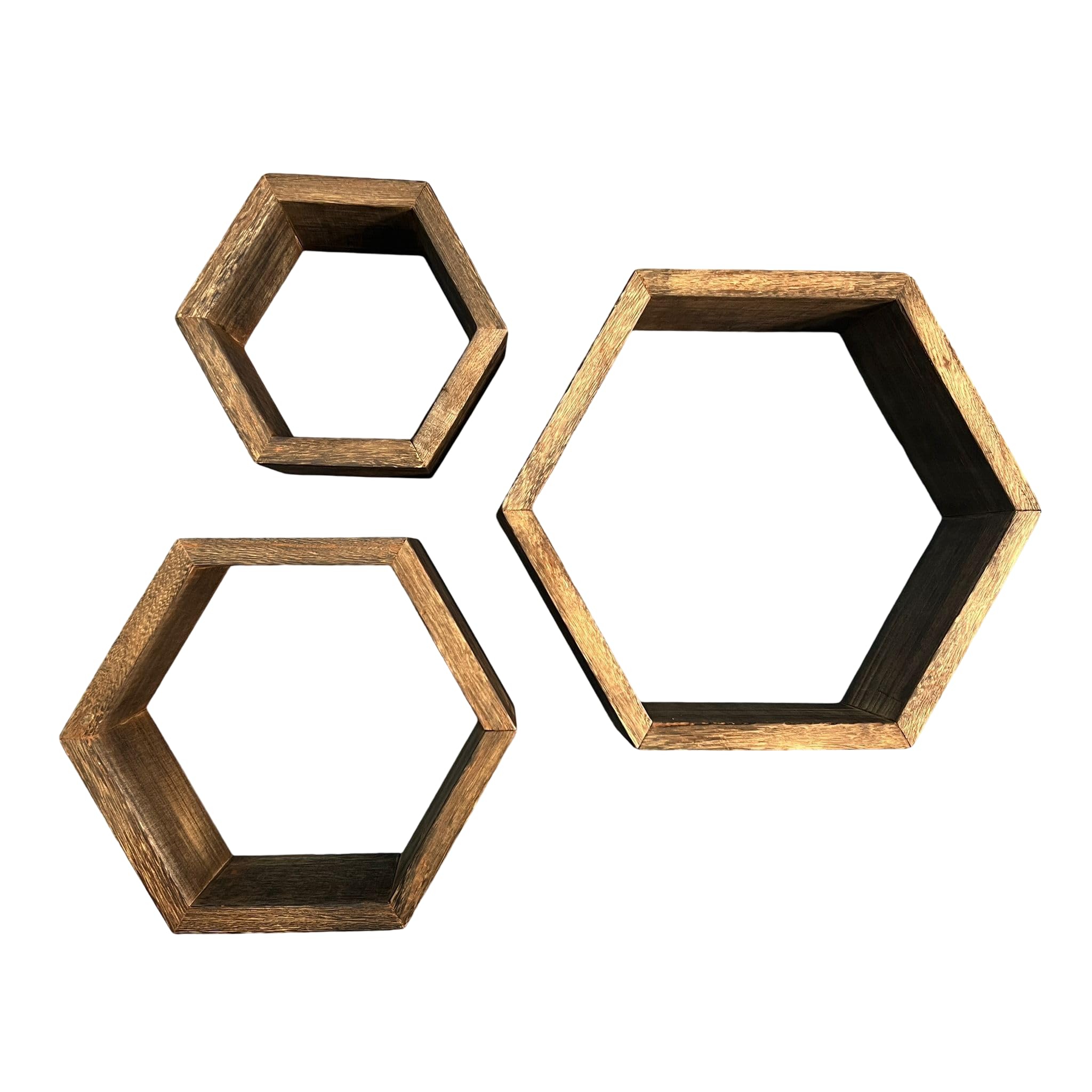 hadaaya Hexagon Shaped Floating Wooden Shelf - Set of 3 for Home Décor