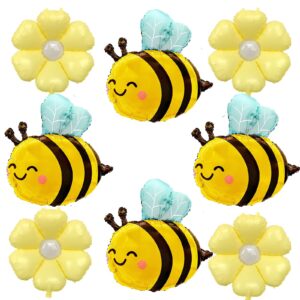 8 pcs bumble bee balloons bee foil mylar balloons daisy flower balloons for bee theme birthday baby shower party decoration supplies