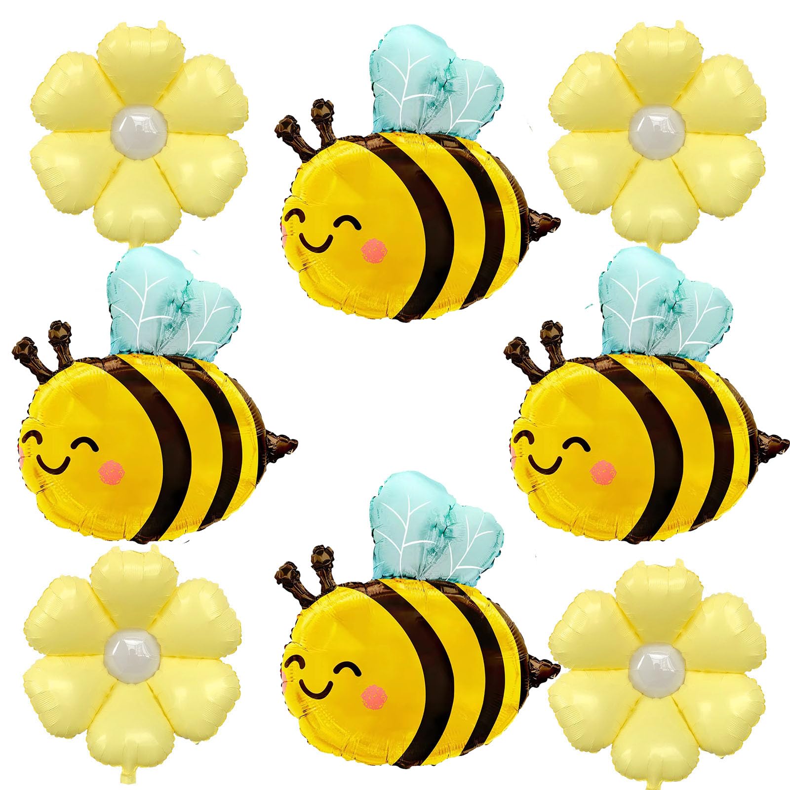 8 Pcs Bumble Bee Balloons Bee Foil Mylar Balloons Daisy Flower Balloons for Bee Theme Birthday Baby Shower Party Decoration Supplies