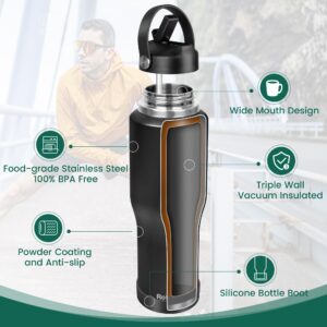 Rotayi 32 oz Water Bottle, Fits in Any Car Cup Holders - Stainless Steel Triple Wall Vacuum Insulated Water Bottles Flask with Straw & Spout Lid(Cold for 48 Hrs, Hot for 24 Hrs)