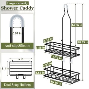 Skyapex Shower Caddy Hanging: Adjustable Height No Blocking to Shower Head - Black Shower Caddy Over Showerhead Shower Organizer - Rustproof Shower Shelves with Hooks 2 Soap Holders