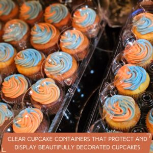 ZWYSLFCY (24 Pack x 10 Sets) Stackable Cupcake Carrier Holders with 240 Pack Cupcake Liners, Plastic Cupcake Boxes Holders for 24 Cupcakes, Clear Cupcake Trays, High Tall Dome Lid Cupcake Containers