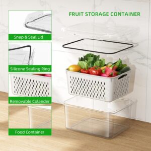 6 PCS Large Fruit Storage Containers for Fridge, Airtight Food Storage Containers with Removable Colander, Dishwasher & Microwave Safe, Berries Containers Keep Vegetables, Fruits Fresh Longer