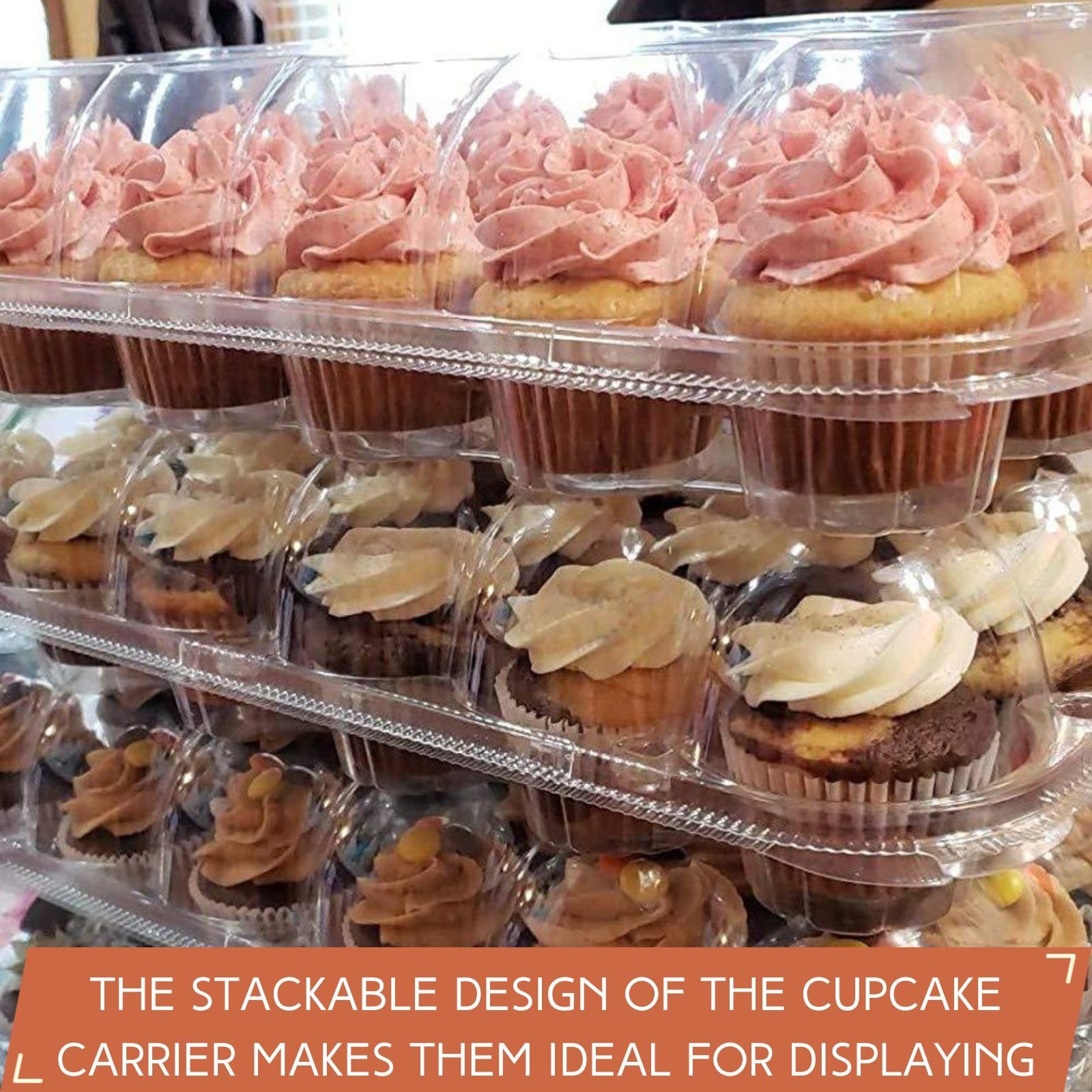 ZWYSLFCY (24 Pack x 10 Sets) Stackable Cupcake Carrier Holders with 240 Pack Cupcake Liners, Plastic Cupcake Boxes Holders for 24 Cupcakes, Clear Cupcake Trays, High Tall Dome Lid Cupcake Containers