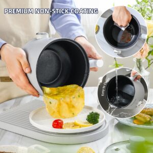 YOOLYQI Electric Hot Pot:1.5 L Ramen Cooker, Dual Power Mini Portable Multi-Functional Lazy Pot for Pasta, Noodles, Egg, Soup, Non-Stick Noodle Cooker with Boil Dry Protection for Dorm, Office (Grey)