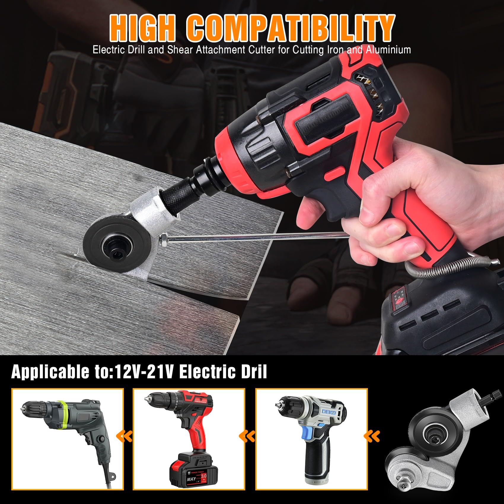 2024 New Electric Drill Metal Cutter, Metal Nibbler Drill Attachment with Adapter, Sheet Metal Cutter, Pincer for Cutting Iron, White Sheet Steel, Copper, Aluminum