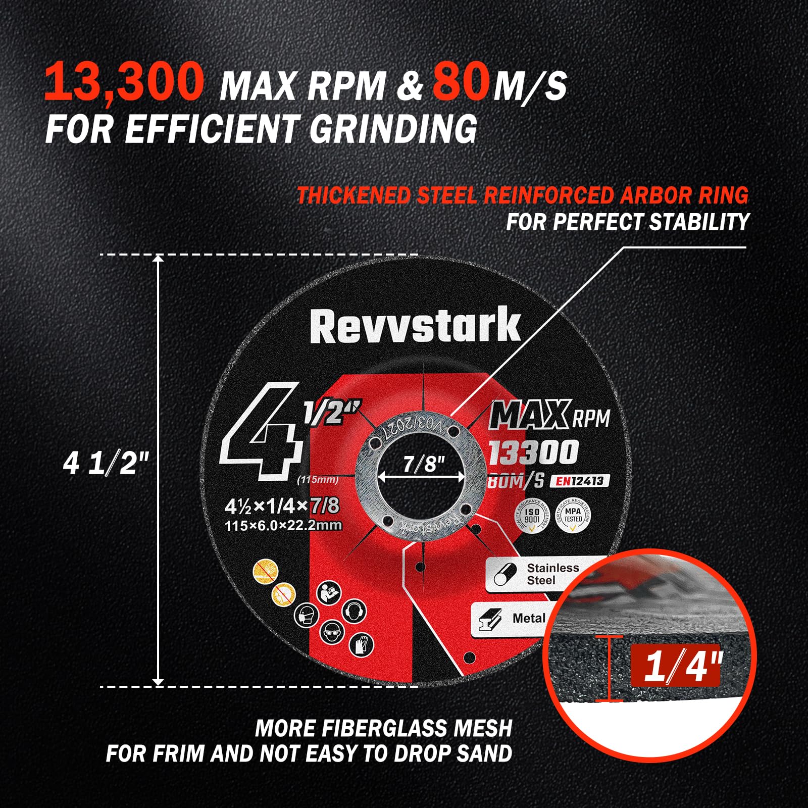 25 Pack Grinding Wheels 4-1/2 Inch, Grinder Wheel for General Purpose Metal & Stainless Steel, Aluminum Oxide Grinding Disc 4 1/2 for Angle Grinder, Depressed Center 4.5" * 1/4" * 7/8"