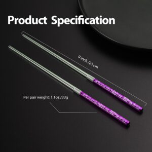 Peony and Butterfly Chopsticks Metal Chopsticks Reusable Designed in Korea Japanese Style Stainless Steel 316 18/10 Non-Slip Dishwasher Safe Laser Etched 2 Pairs Purple