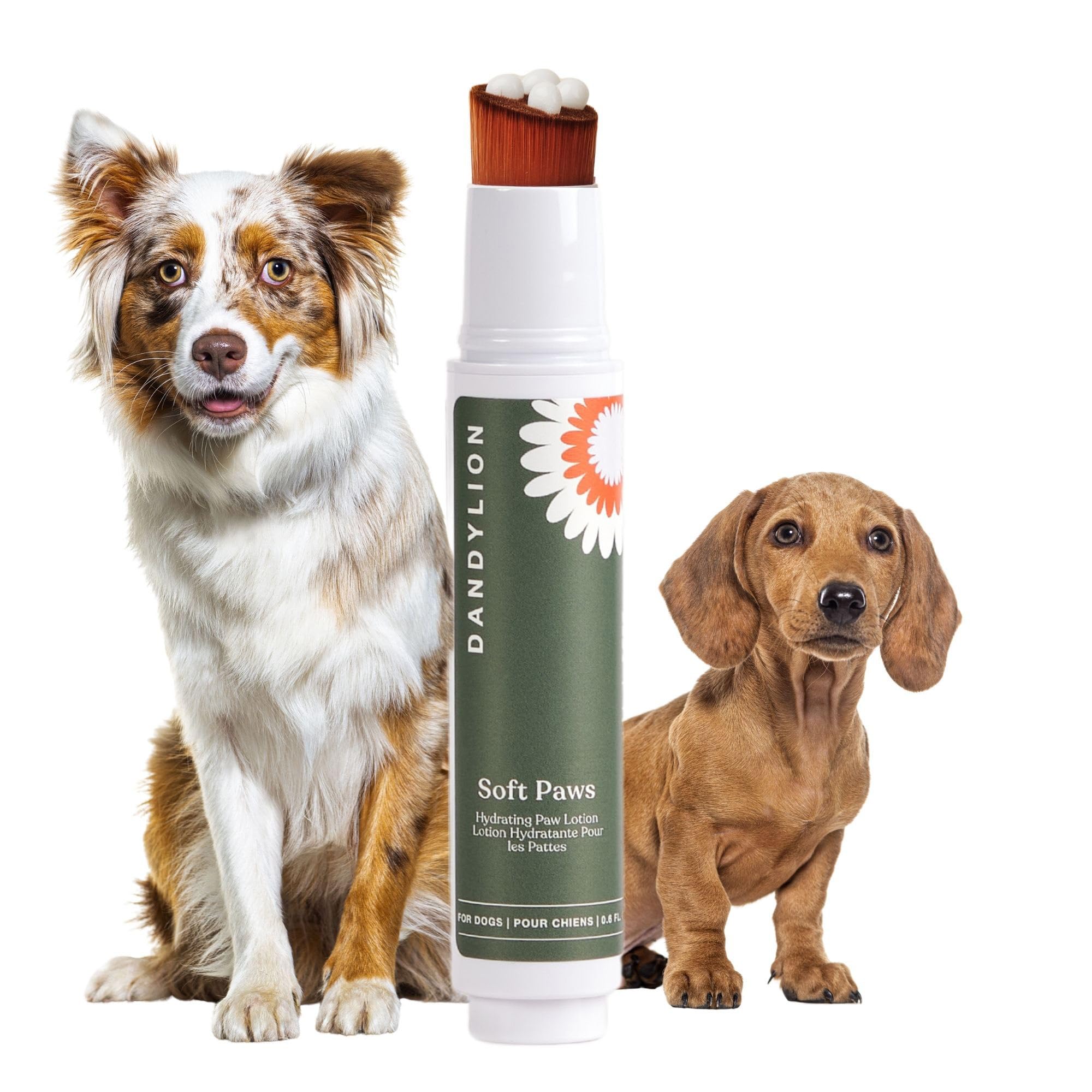 Dandylion Soft Paws | Paw Lotion with Brush | Dog Paw Pad Balm Hydrating Alternative | Vet-Approved, Lick-Safe & Fragrance-Free | pH-Balanced for Itchy, Dry, Cracked Paws, Small & Large Dogs 0.6 fl oz